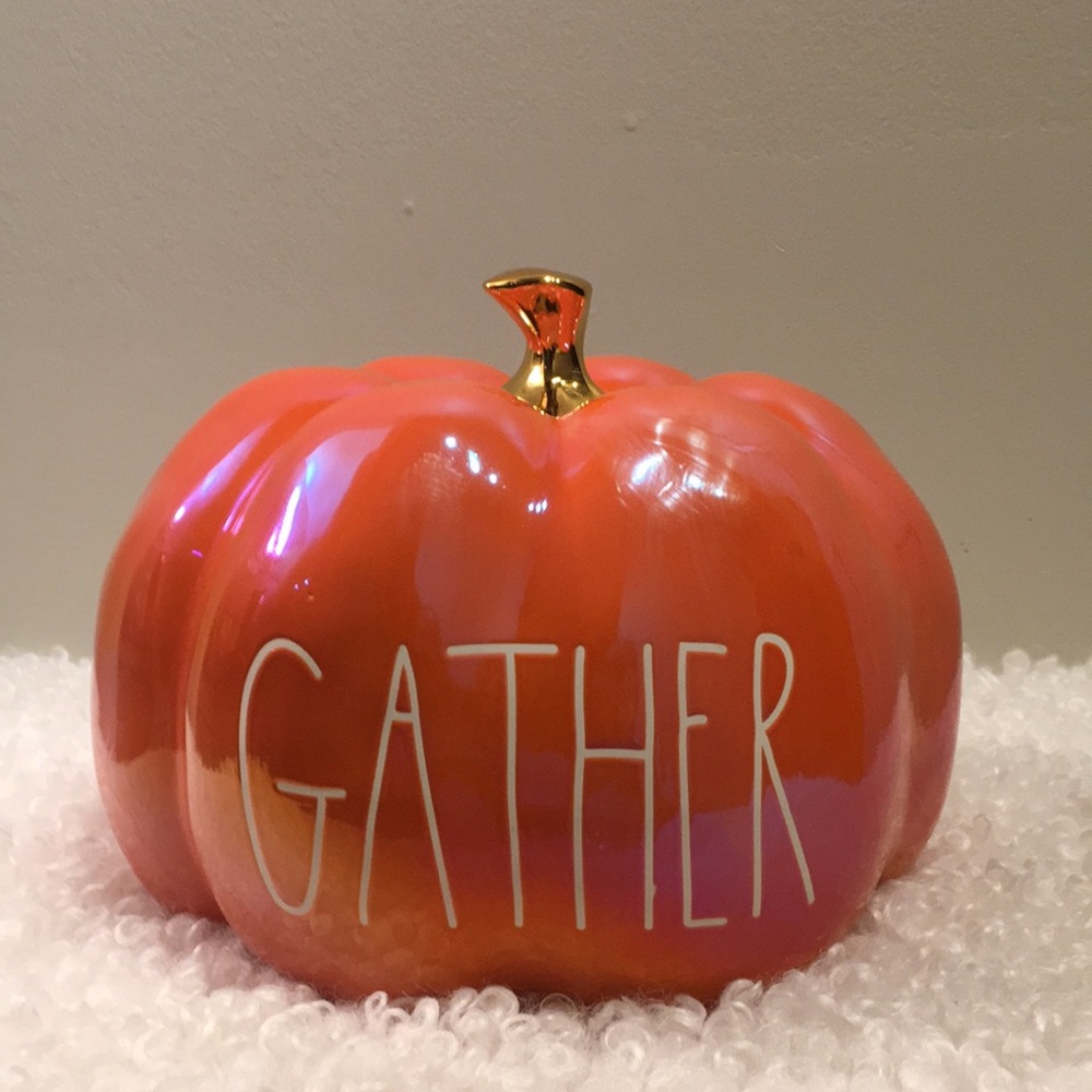 Rae dunn Medium Gather Orange Gold Handle Pumpkin